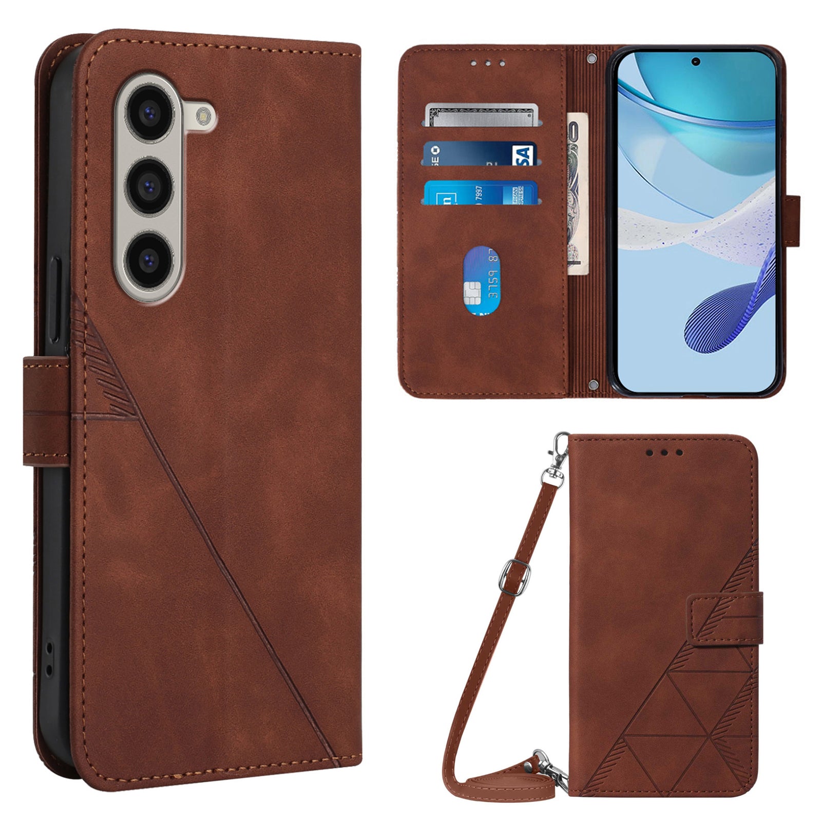 YB Imprinting Series-2 for Samsung Galaxy Z Fold6 5G Case PU Leather Imprinted Phone Cover with Shoulder Strap - Brown YB Imprinting Series-2 for Samsung Galaxy Z Fold6 5G Case PU Leather Imprinted Phone Cover with Shoulder Strap - Brown